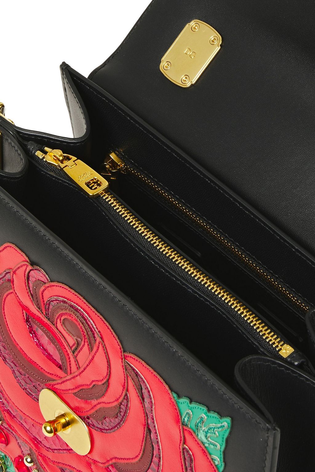 DOLCE&GABBANA Welcome embellished smooth and snake-effect leather shoulder bag