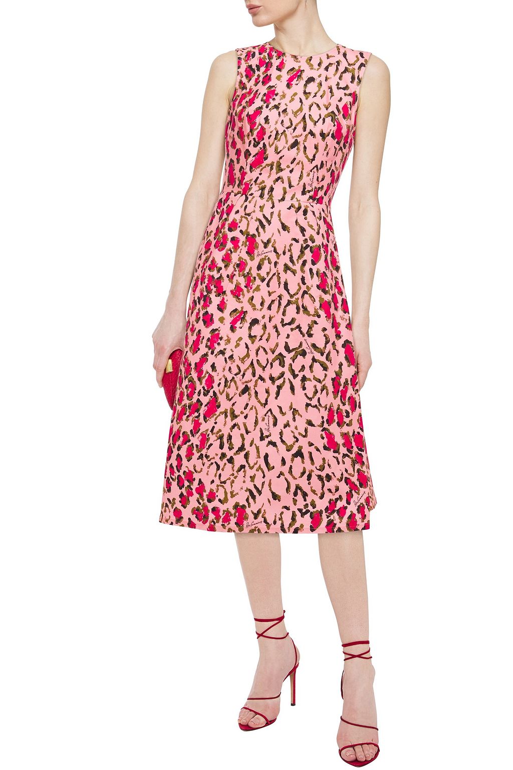 CAROLINA HERRERA + Rose Cumming flared leopard-print stretch-cotton midi dress