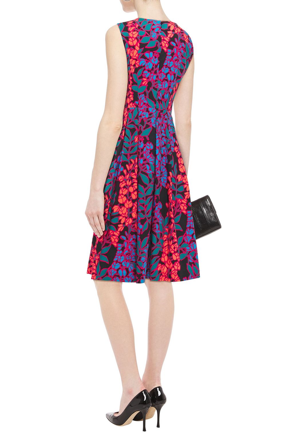 CAROLINA HERRERA Pleated floral-print stretch-cotton dress