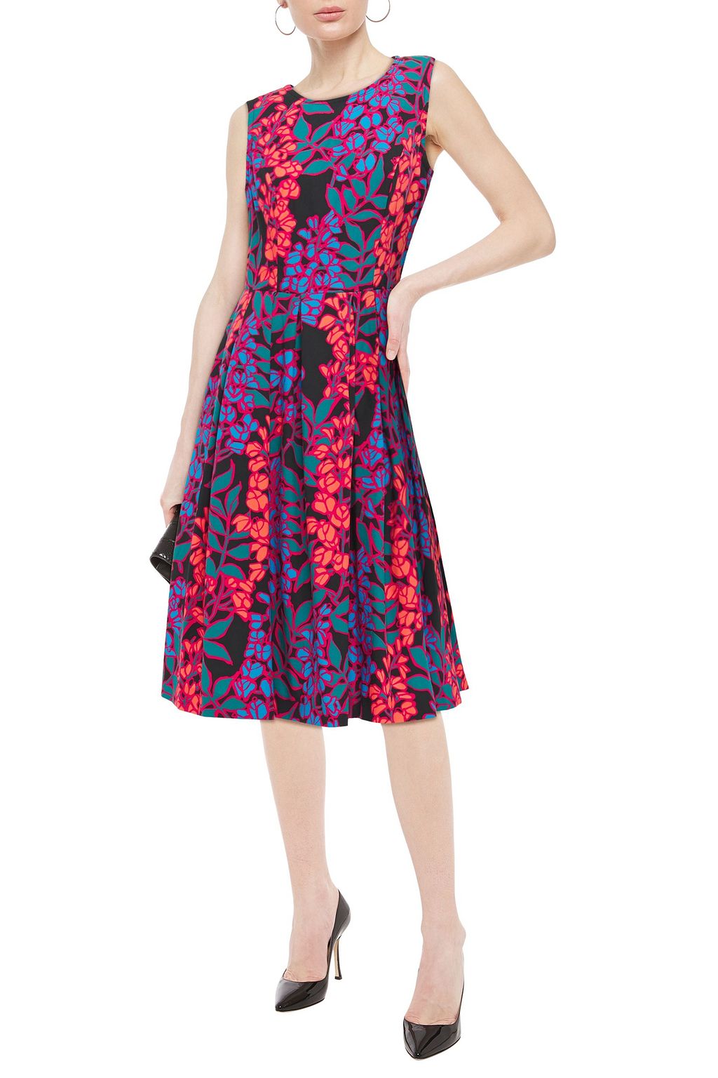 CAROLINA HERRERA Pleated floral-print stretch-cotton dress