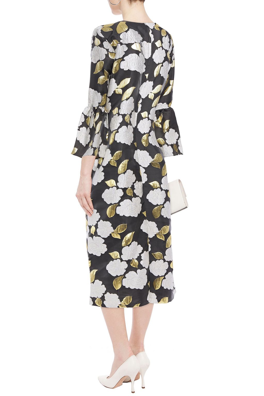 BAMBAH Fluted metallic brocade midi dress