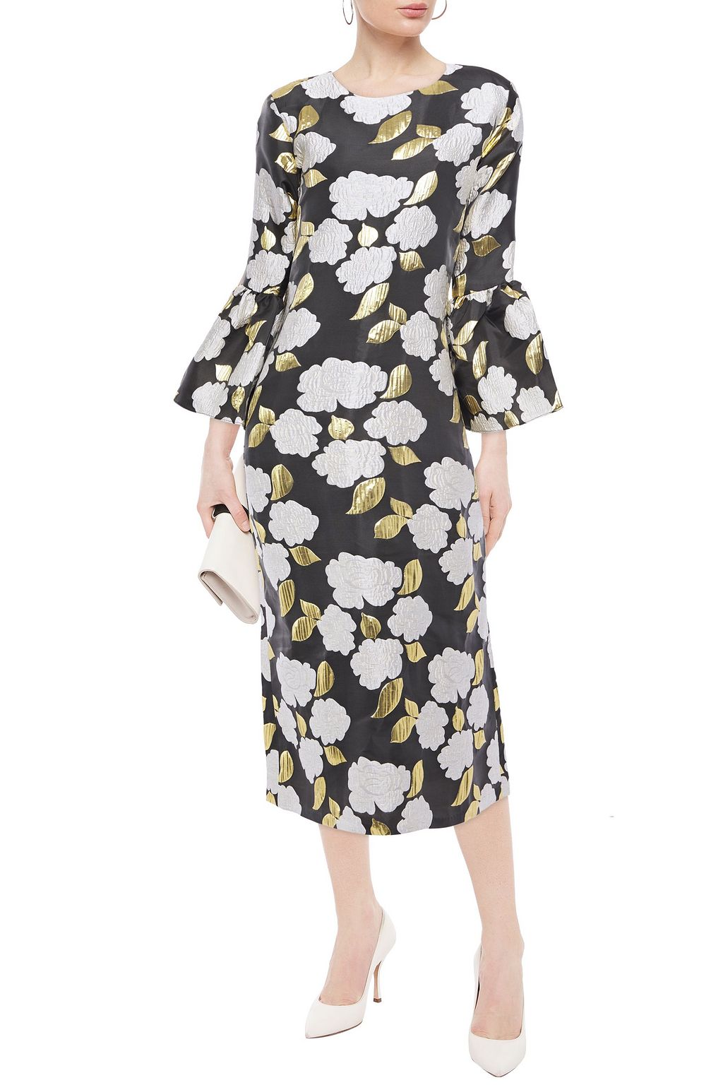 BAMBAH Fluted metallic brocade midi dress