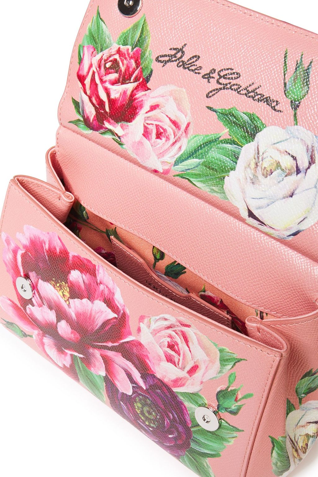 DOLCE&GABBANA Sicily floral-print textured-leather shoulder bag