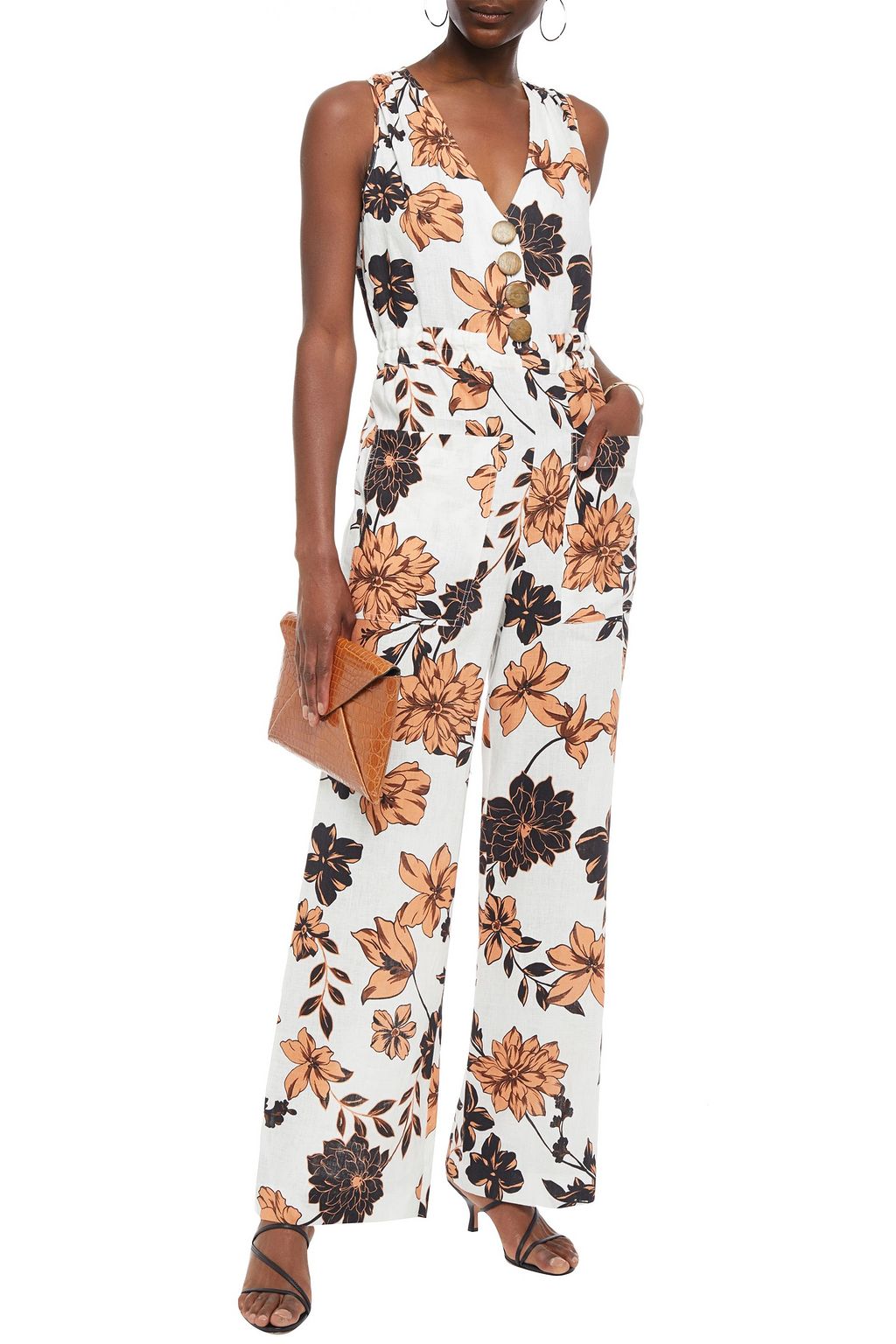 NICHOLAS Floral-print linen wide-leg jumpsuit