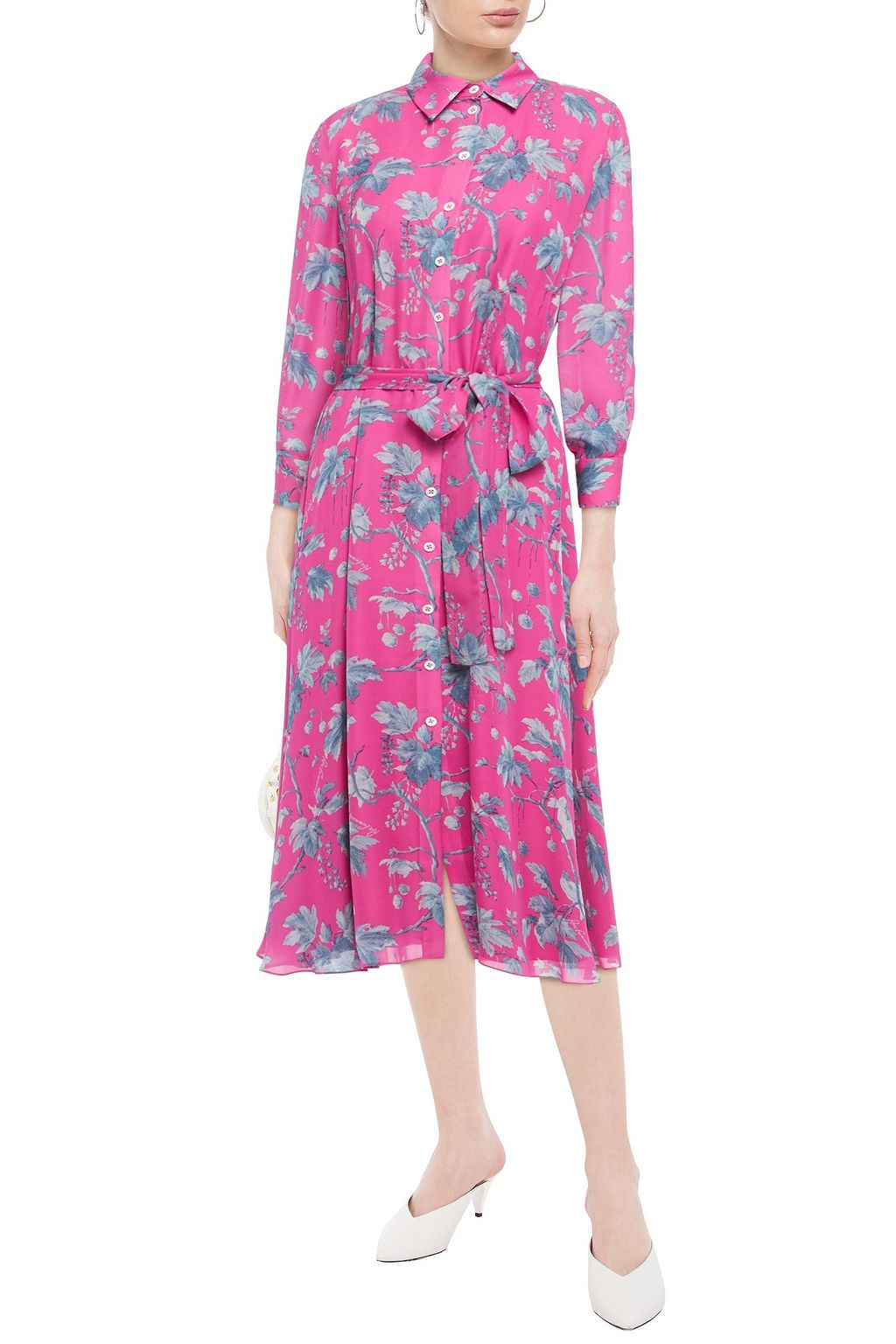 CAROLINA HERRERA + Rose Cumming belted floral-print silk-crepe shirt dress