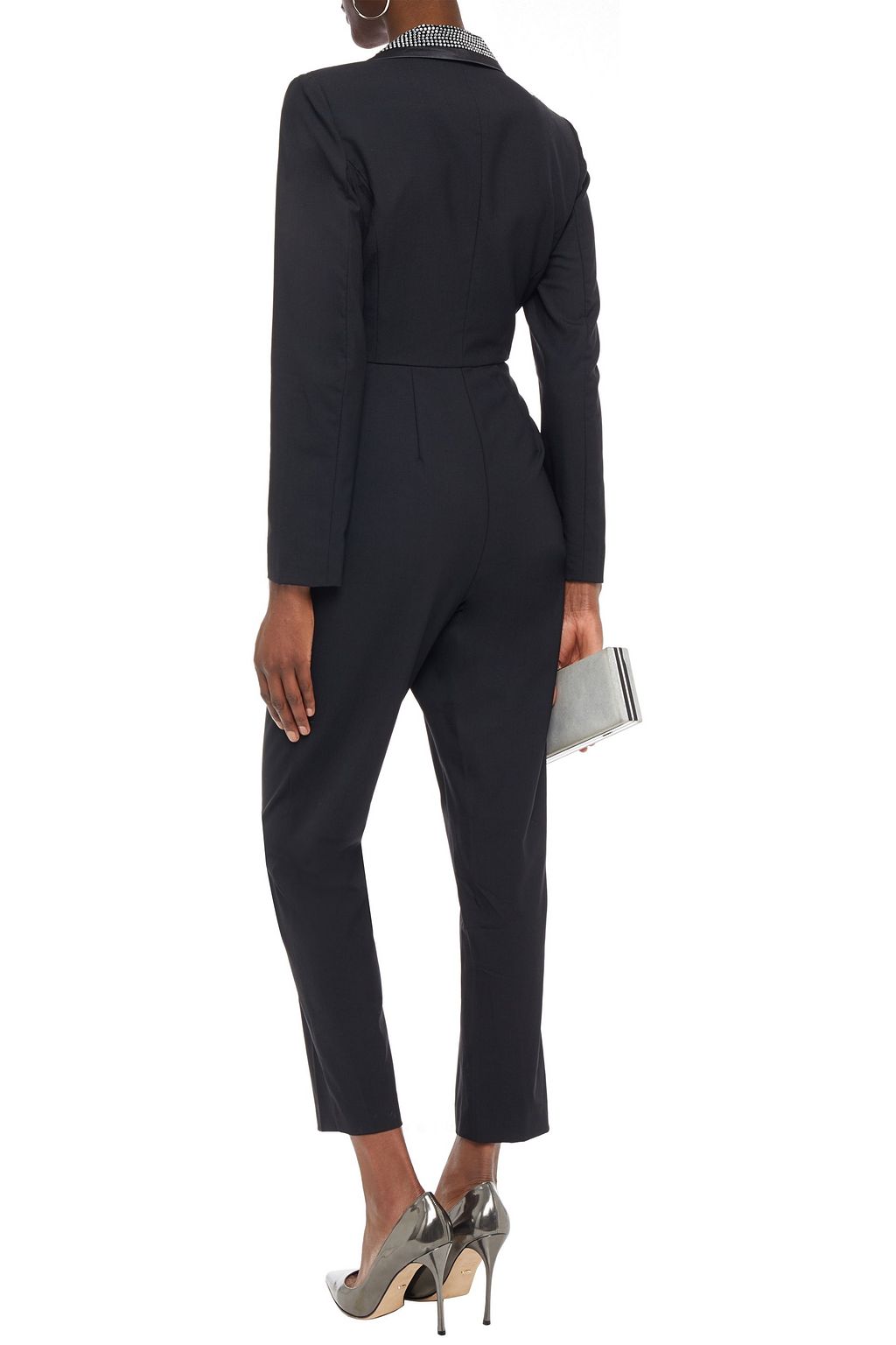RONNY KOBO Sharon crystal-embellished pleated wool-blend jumpsuit