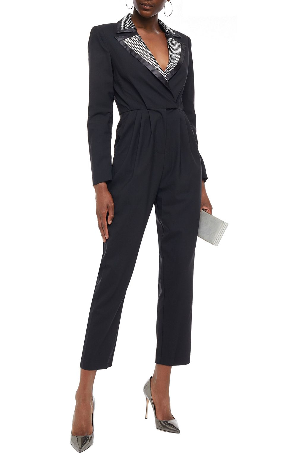 RONNY KOBO Sharon crystal-embellished pleated wool-blend jumpsuit