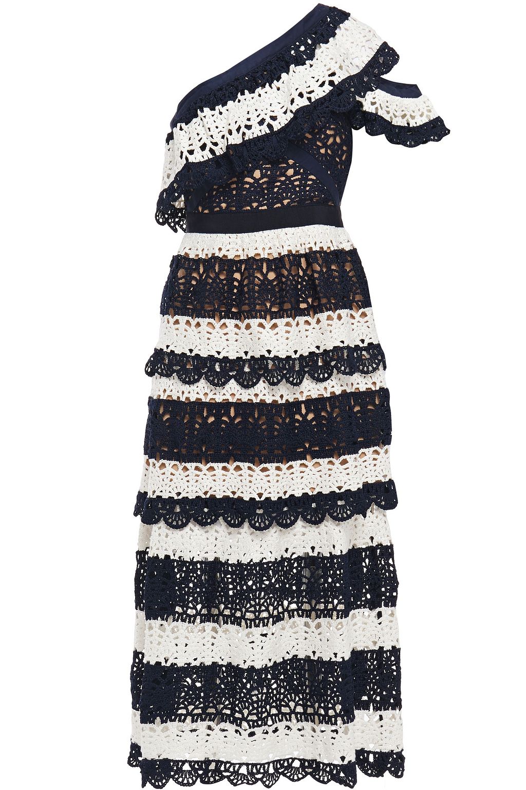 black crochet one shoulder dress