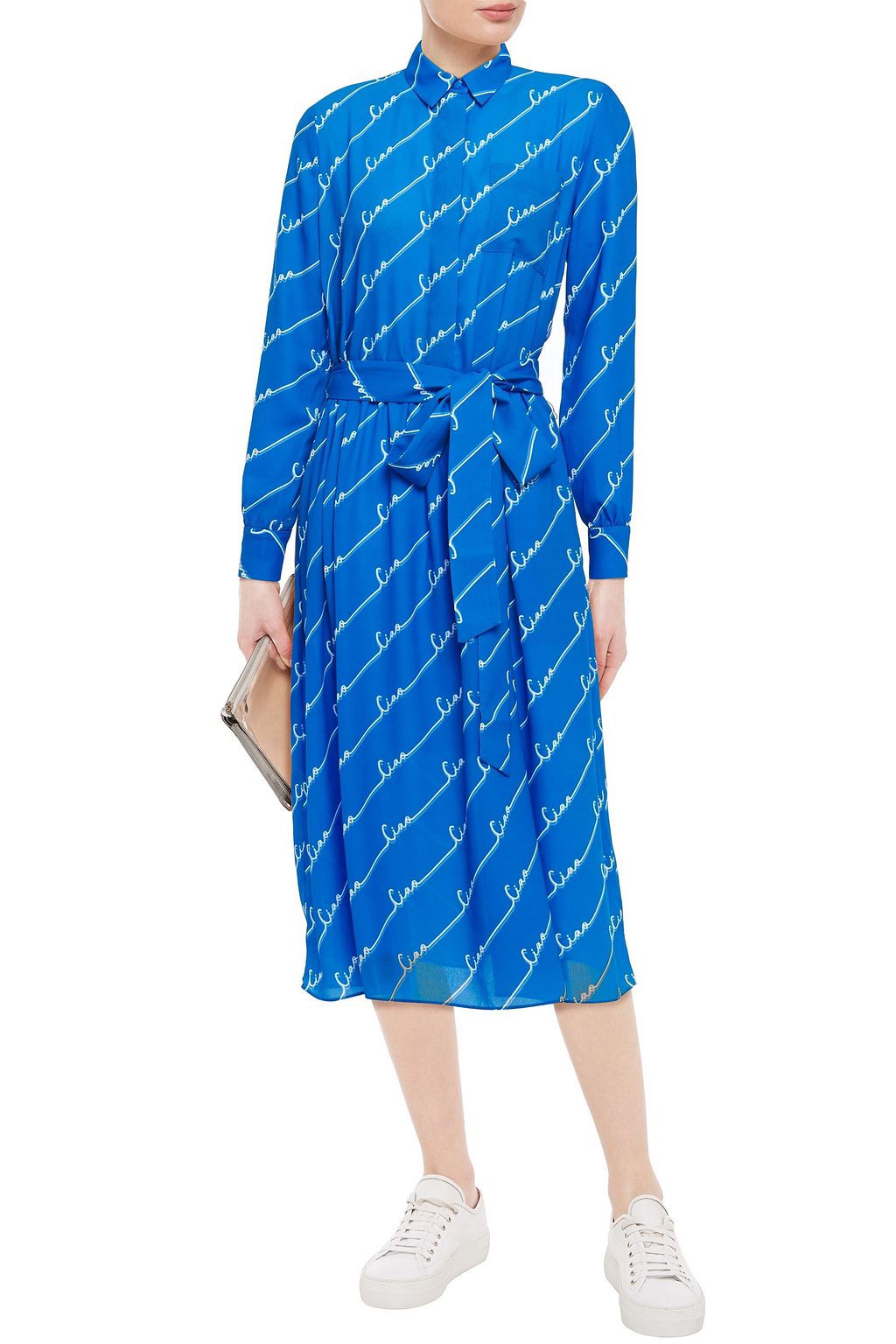 CHINTI & PARKER Belted printed crepe de chine midi shirt dress