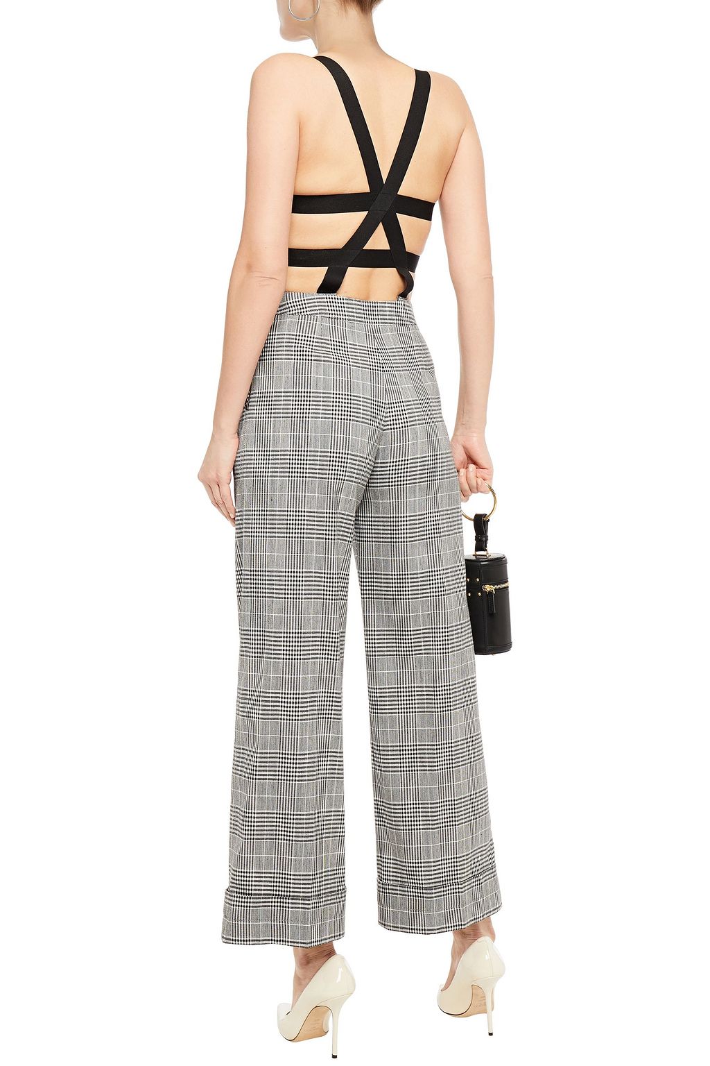 ROLAND MOURET Cutout checked wool-blend wide-leg jumpsuit