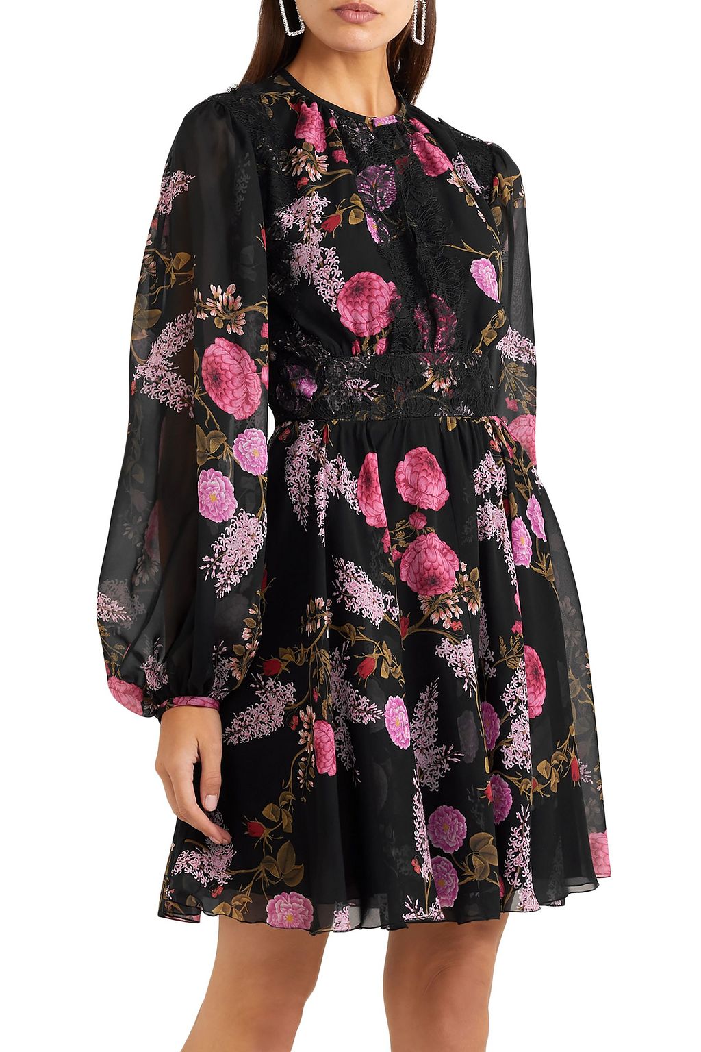 GIAMBATTISTA VALLI Pleated floral-print silk crepe de chine mini dress