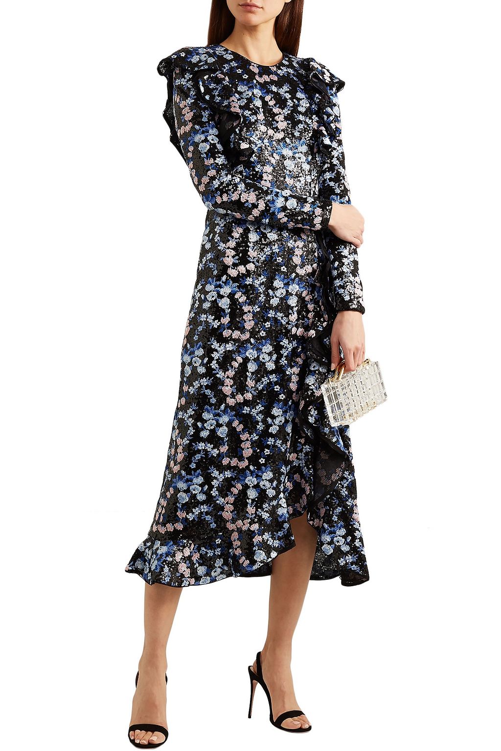 GIAMBATTISTA VALLI Ruffled embroidered sequined organza midi dress