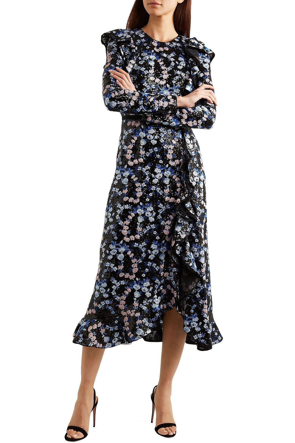 GIAMBATTISTA VALLI Ruffled embroidered sequined organza midi dress