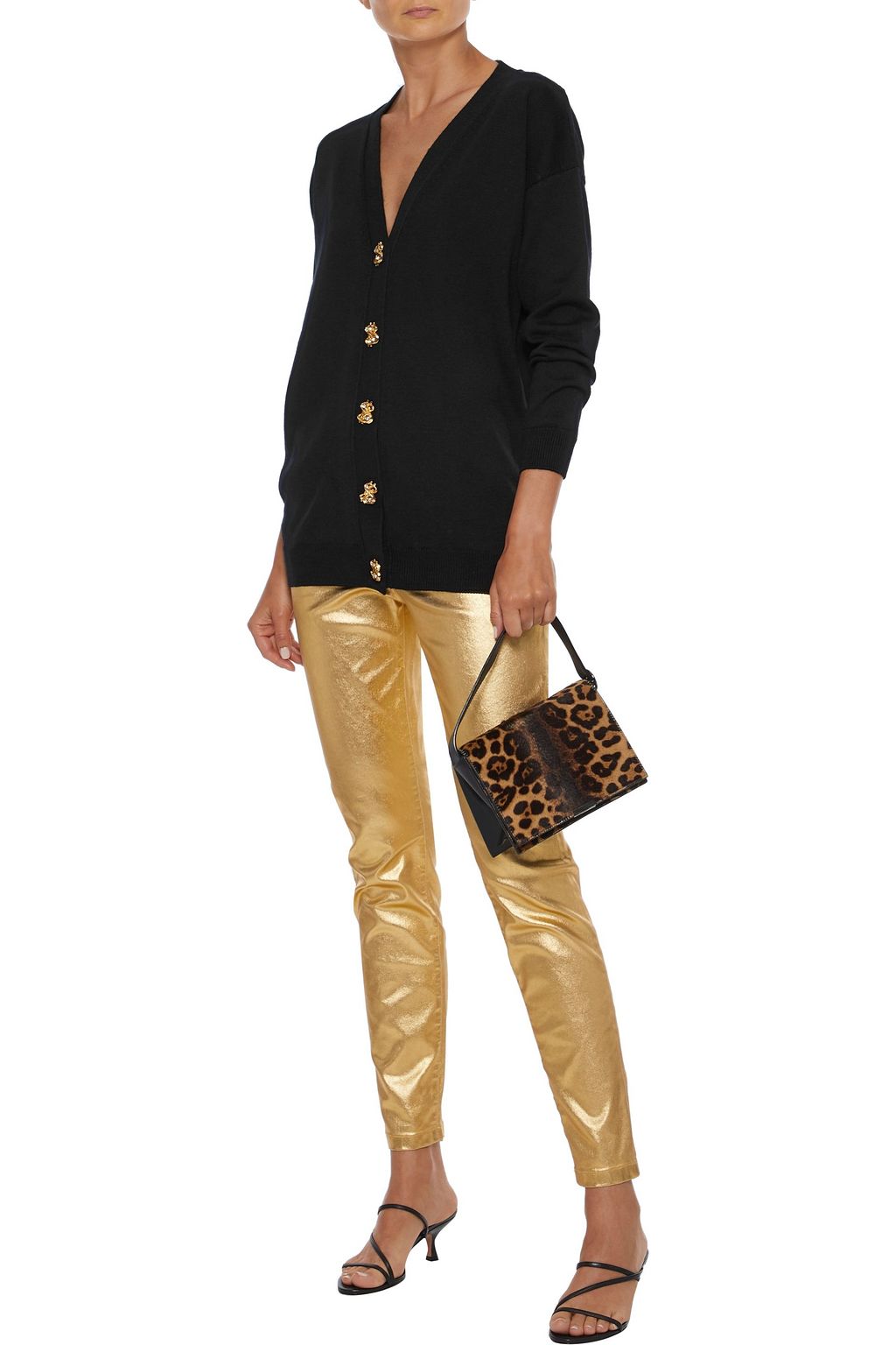 MOSCHINO Metallic mid-rise slim-leg jeans