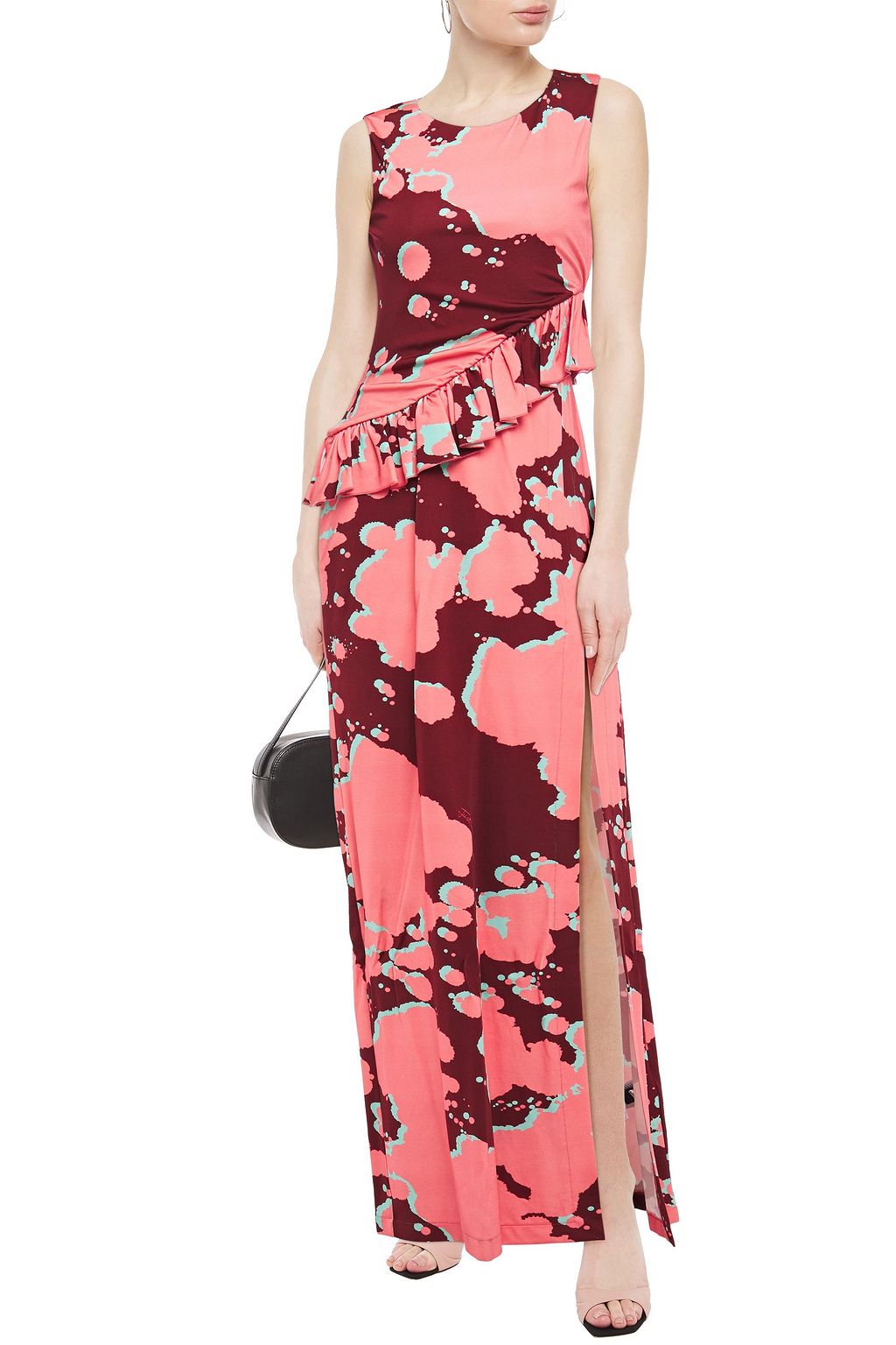 JUST CAVALLI Ruffled printed stretch-jersey maxi dress