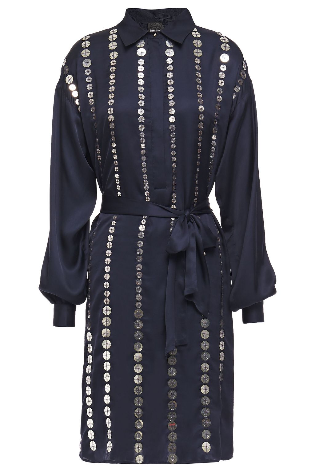 navy satin shirt dress