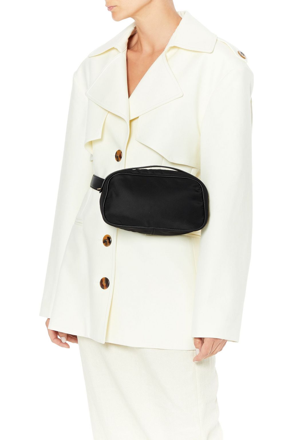 Fannypack leather-trimmed shell belt bag