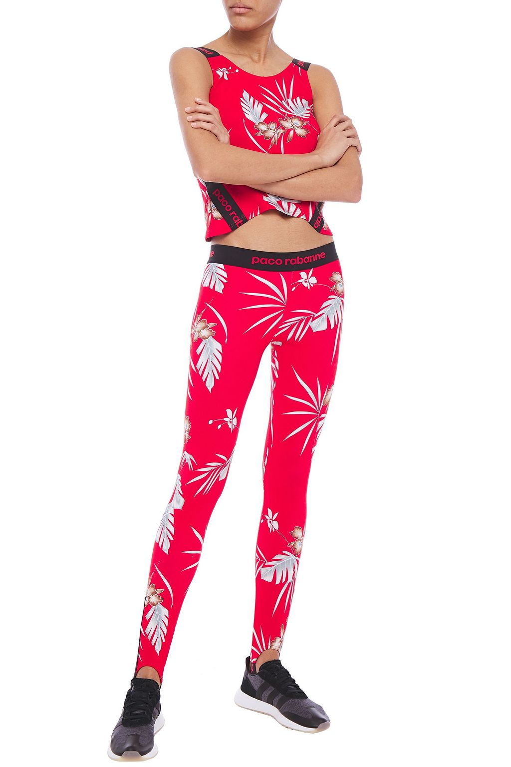 RABANNE Monogram-trimmed printed stretch stirrup leggings