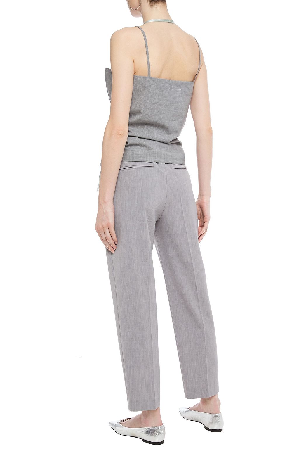 MM6 MAISON MARGIELA Lace-trimmed satin and pinstriped cady top