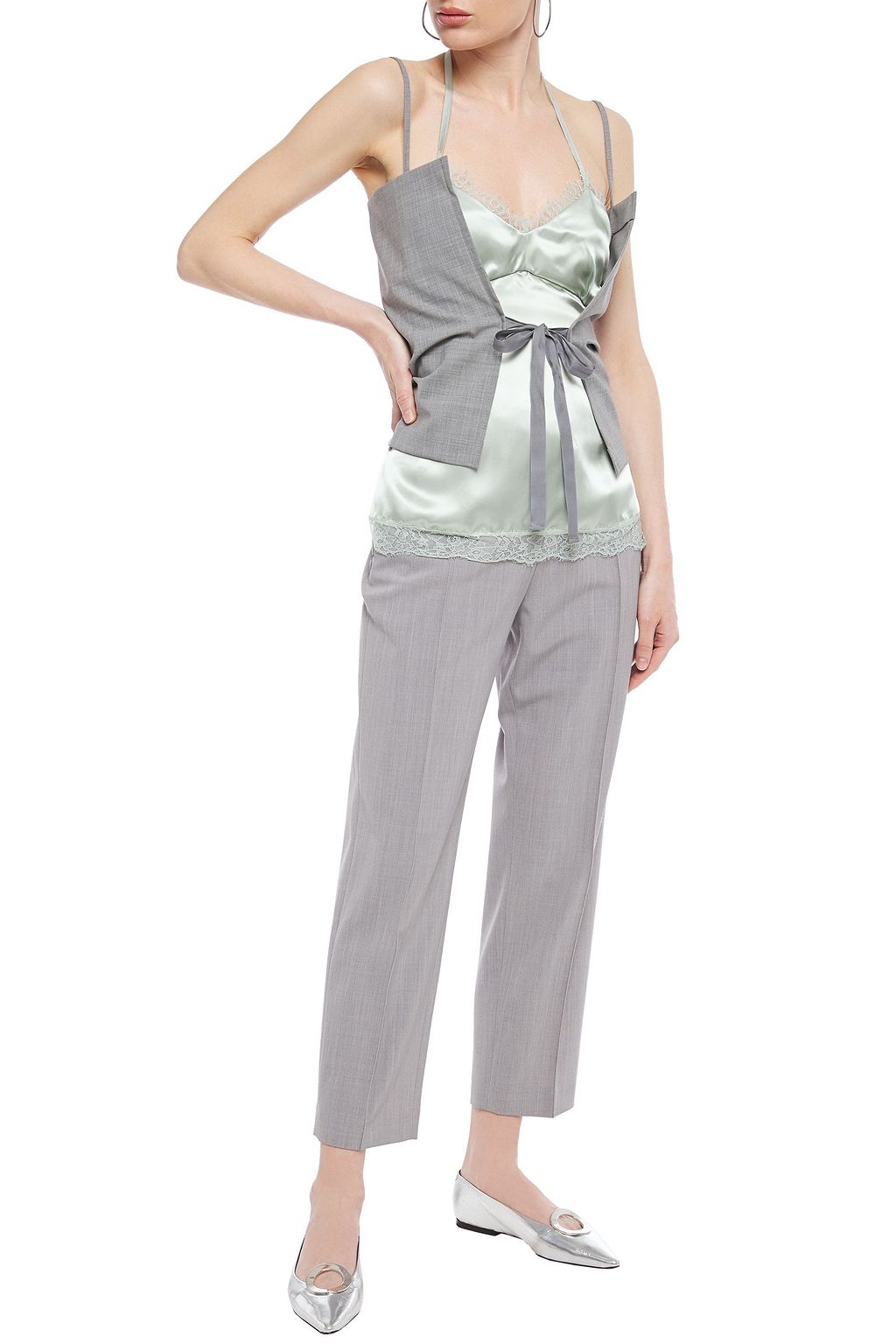 MM6 MAISON MARGIELA Lace-trimmed satin and pinstriped cady top