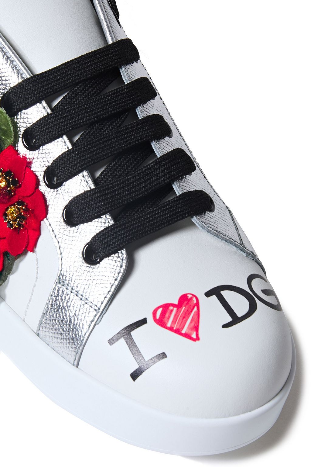 DOLCE&GABBANA حذاء سنيكرز من الجلد المزين بطبعات مزخرف بلون ميتاليك