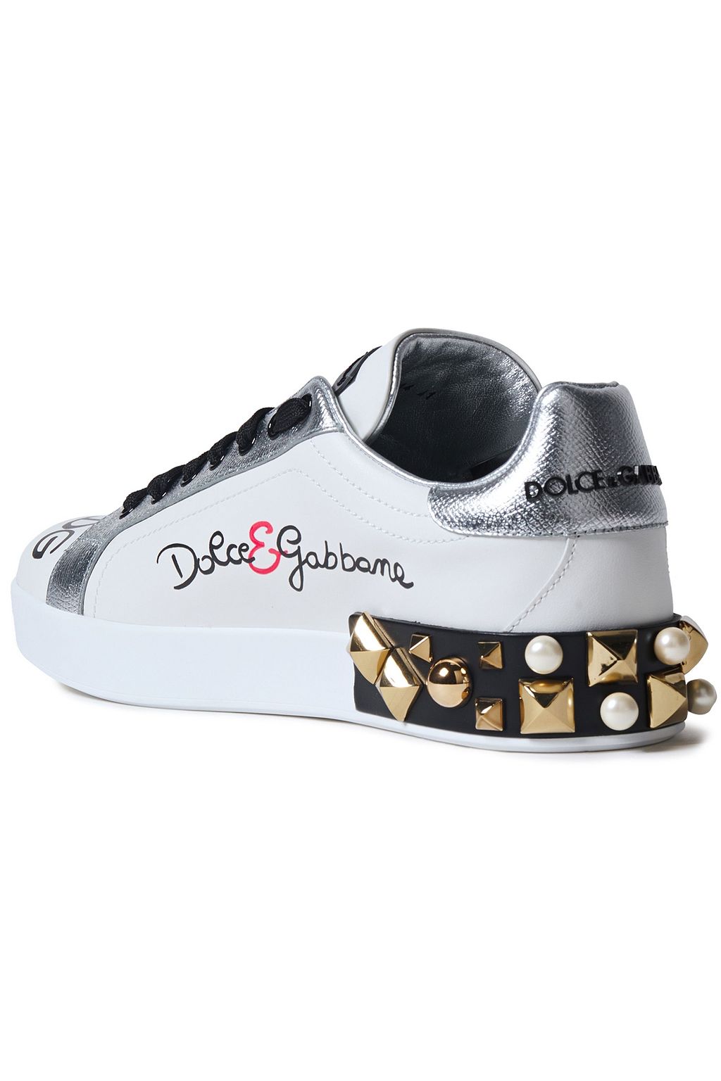 DOLCE&GABBANA حذاء سنيكرز من الجلد المزين بطبعات مزخرف بلون ميتاليك