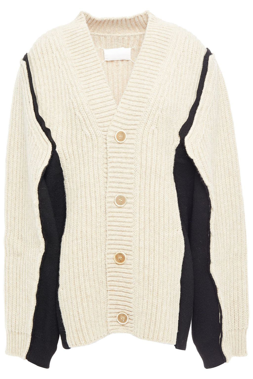 Cutout two tone ribbed wool cardigan Cutout two tone ribbed wool cardigan