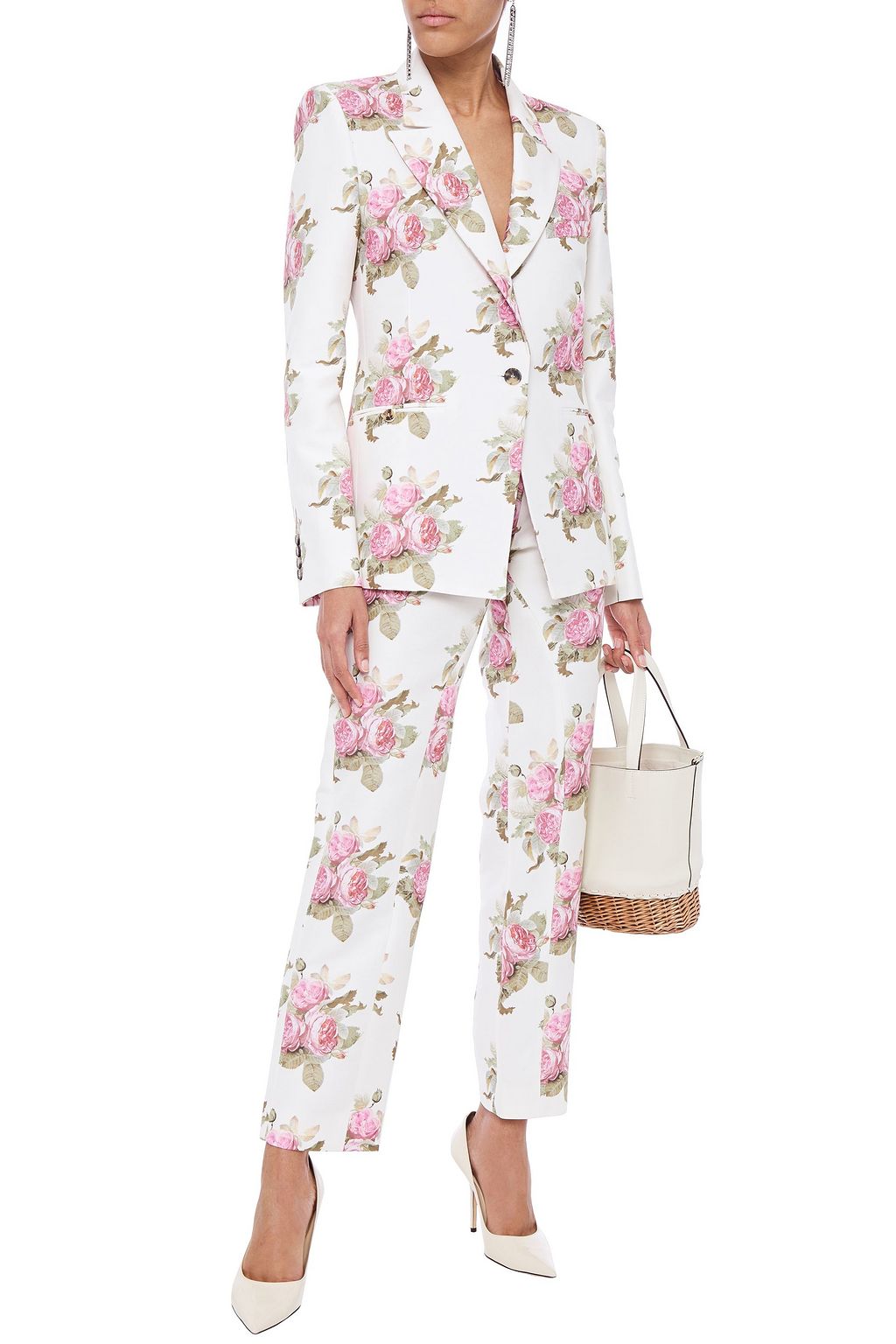 RABANNE Floral-print cotton-blend cady straight-leg pants