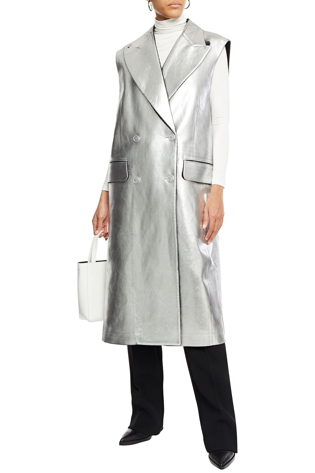 MM6 MAISON MARGIELA Double-breasted metallic coated wool-blend coat