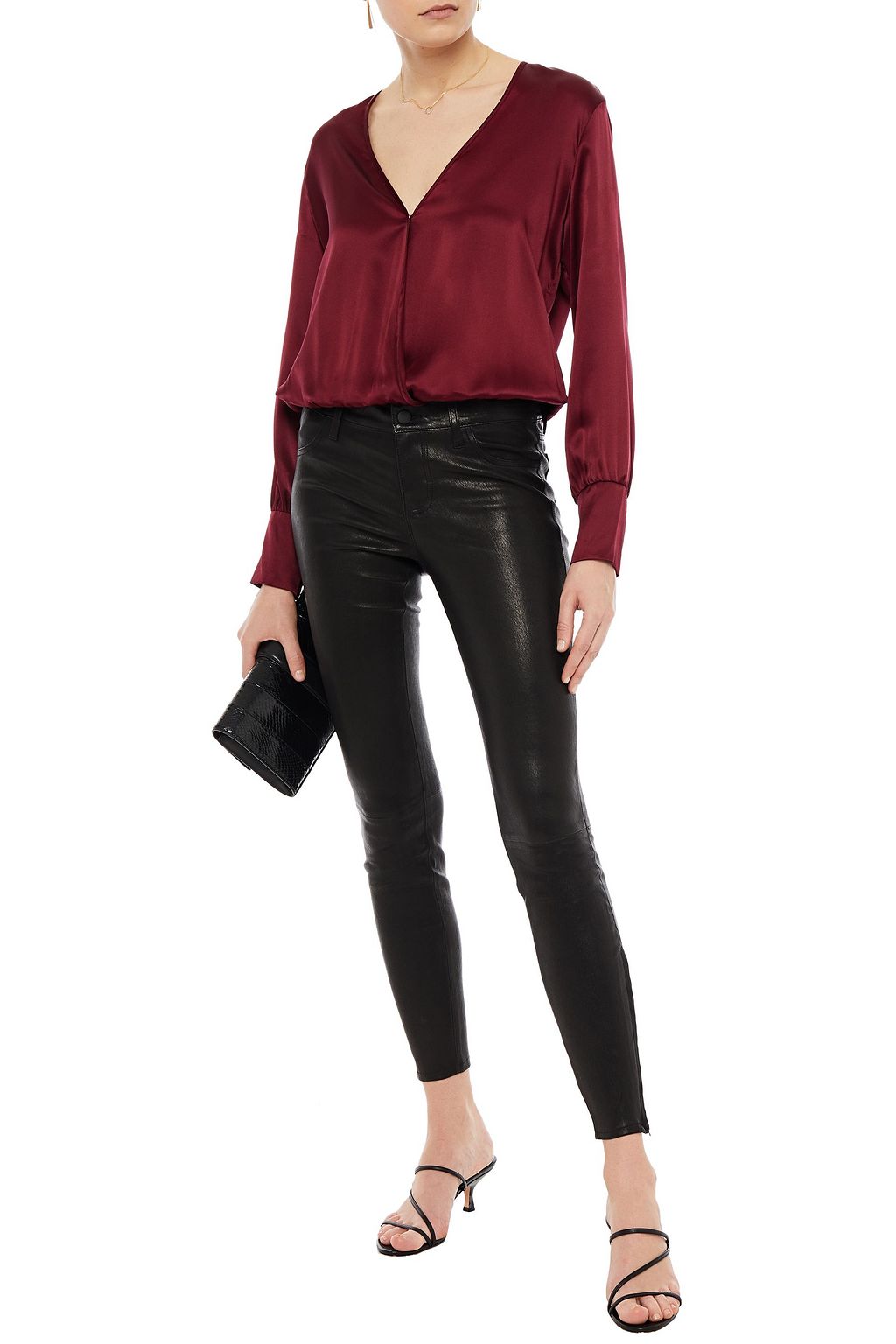 L'AGENCE Aurelie textured stretch-leather skinny pants