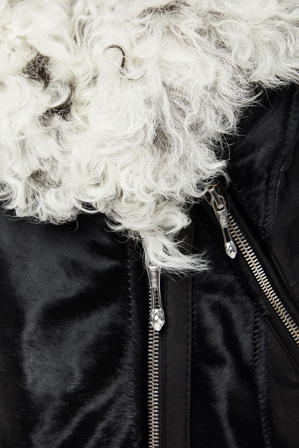 JUST CAVALLI Shearling-trimmed leather biker jacket