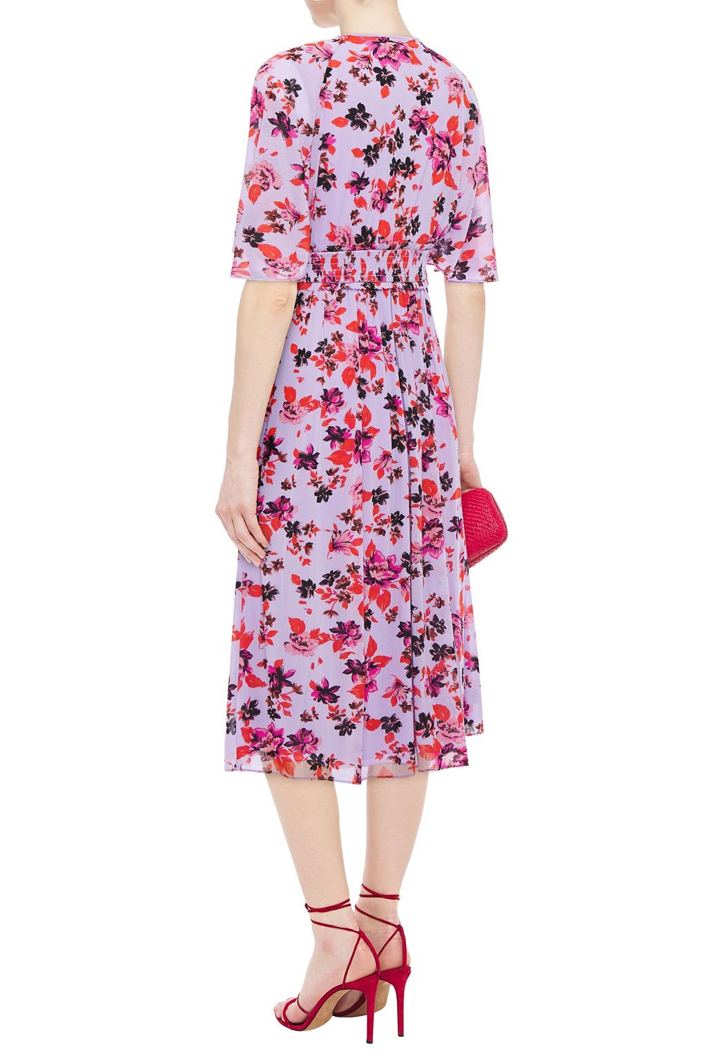 DIANE VON FURSTENBERG Nala shirred floral-print stretch-mesh midi dress