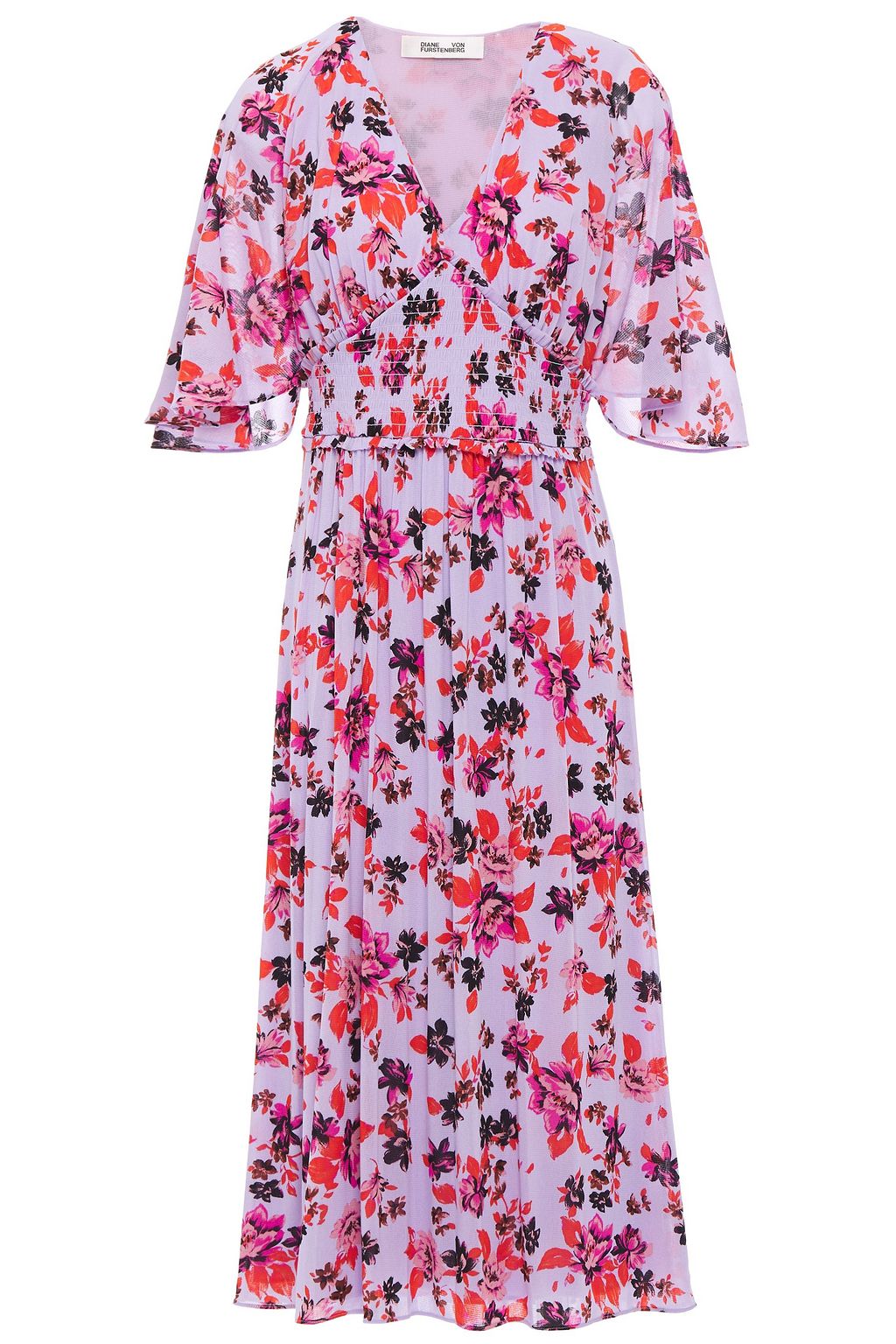 DIANE VON FURSTENBERG Nala shirred floral-print stretch-mesh midi dress ...