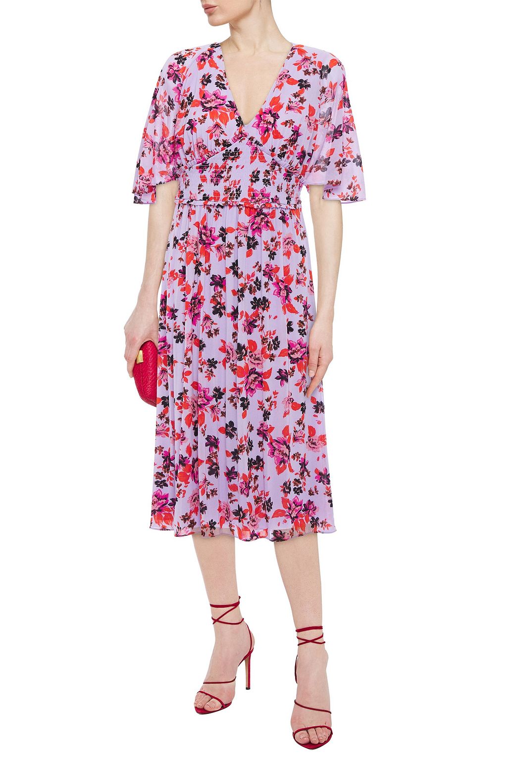 DIANE VON FURSTENBERG Nala shirred floral-print stretch-mesh midi dress