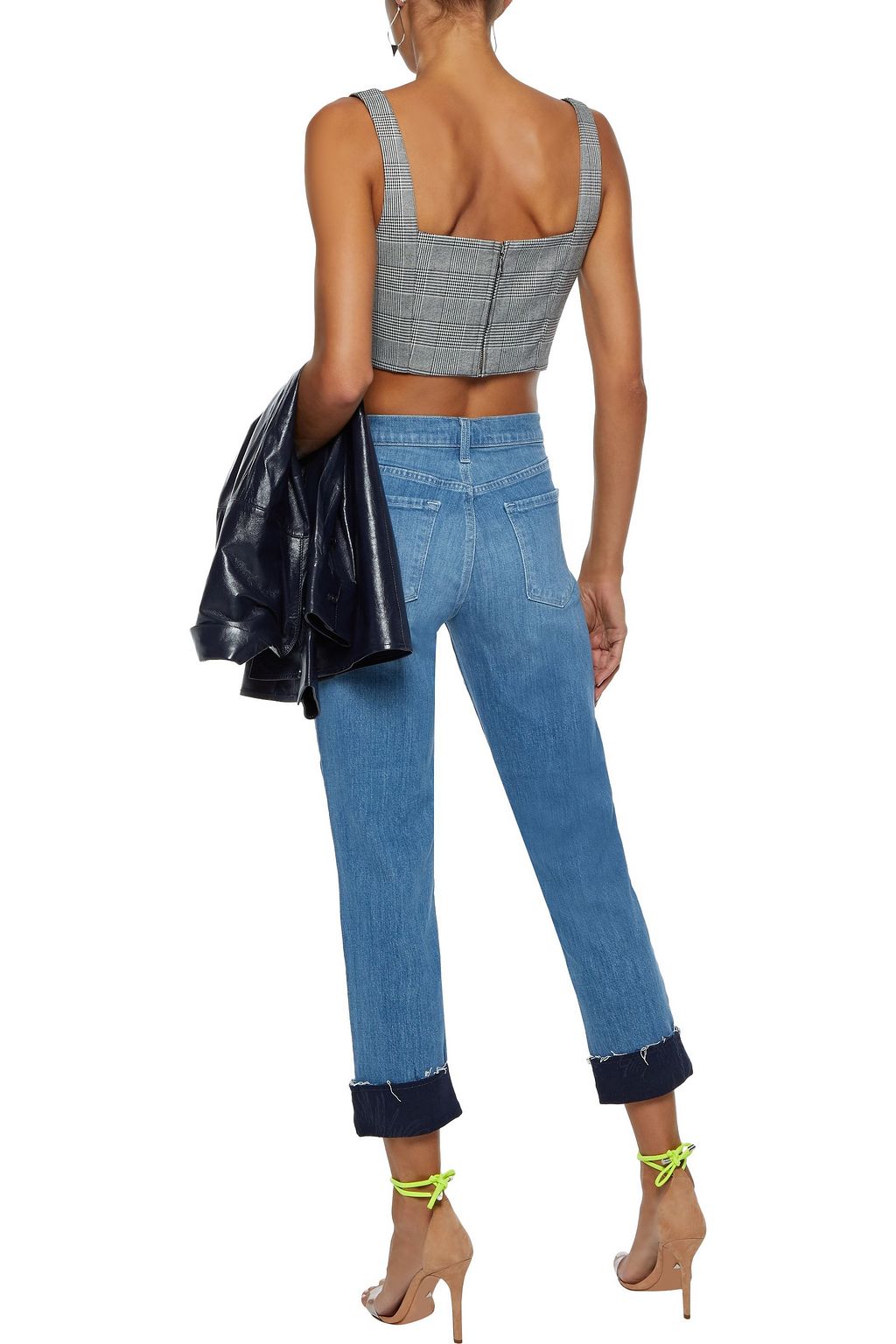 J BRAND Jacquard-trimmed frayed mid-rise slim-leg jeans
