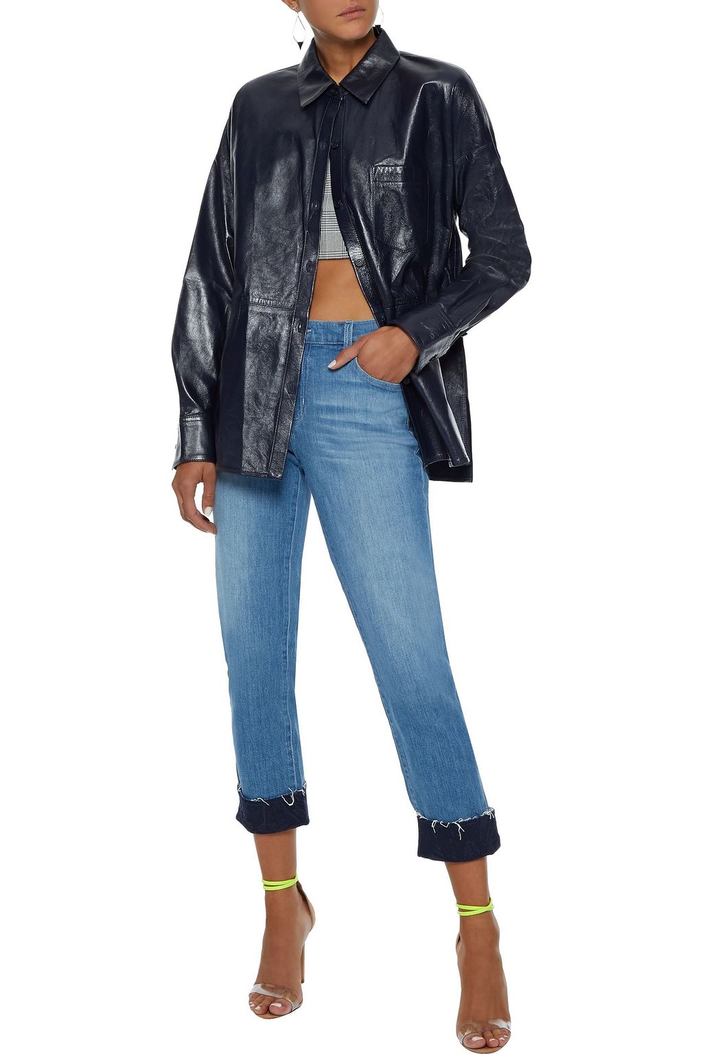 J BRAND Jacquard-trimmed frayed mid-rise slim-leg jeans