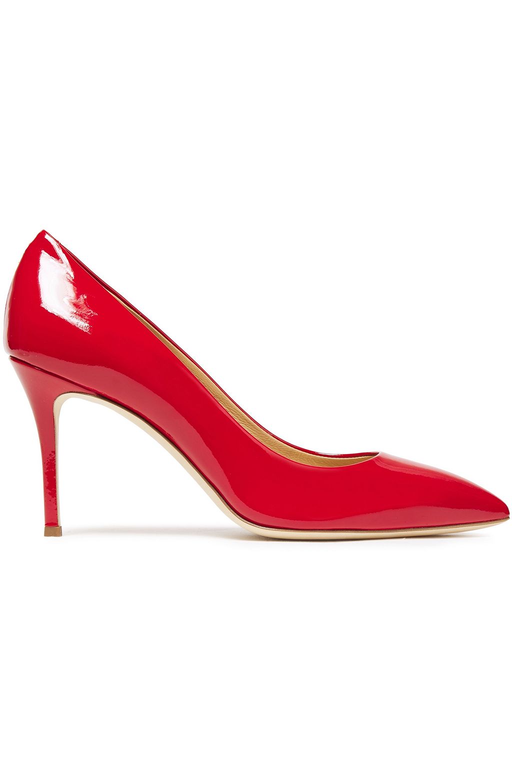 red patent leather pumps