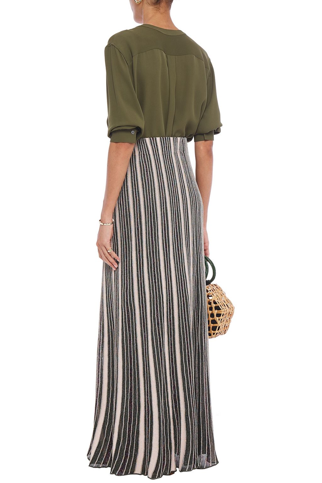 M MISSONI Pleated metallic crochet-knit maxi skirt
