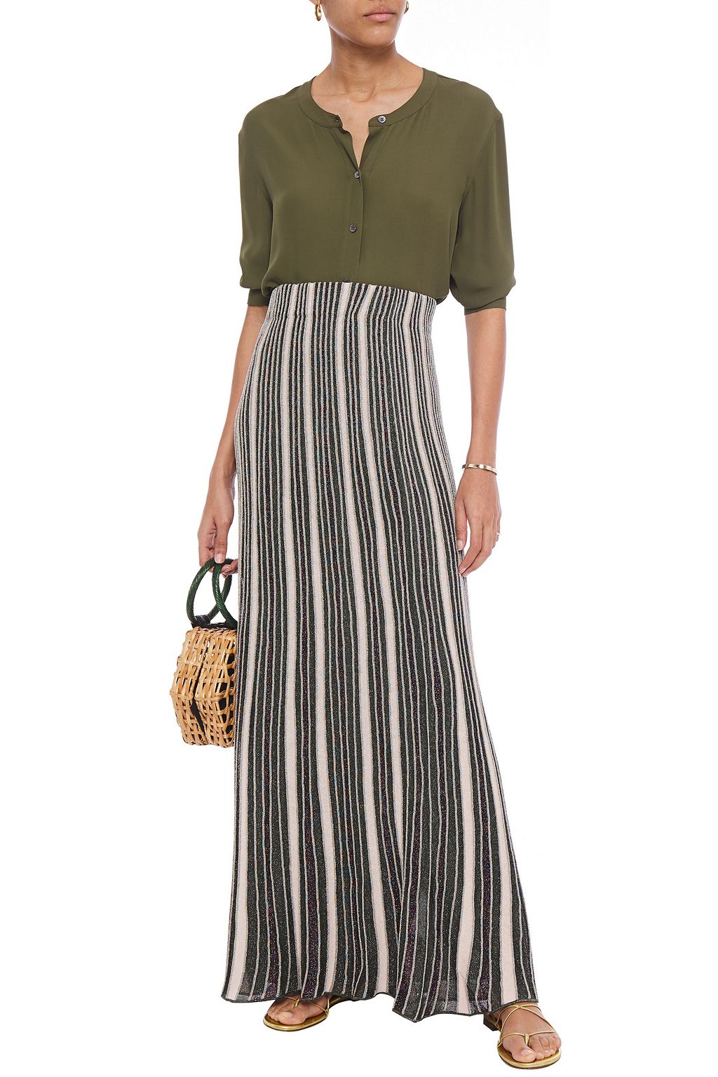 M MISSONI Pleated metallic crochet-knit maxi skirt