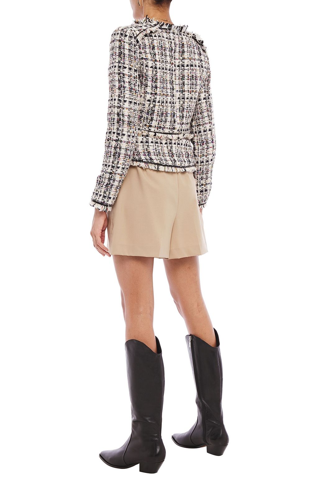 WALTER BAKER Baca faux leather-trimmed frayed tweed jacket