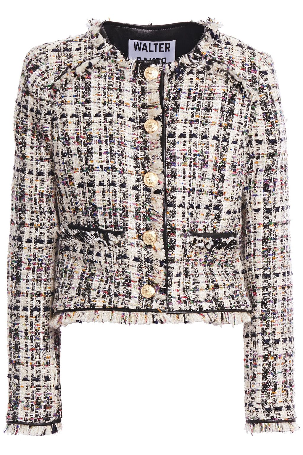 Cream Baca faux leather-trimmed frayed tweed jacket | WALTER BAKER ...