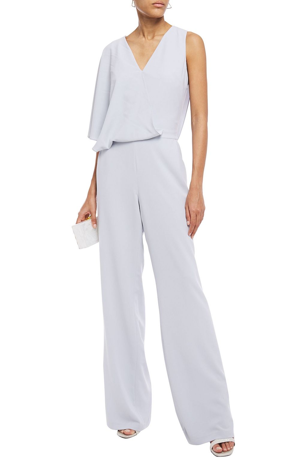 HALSTON Cape-effect satin-crepe jumpsuit