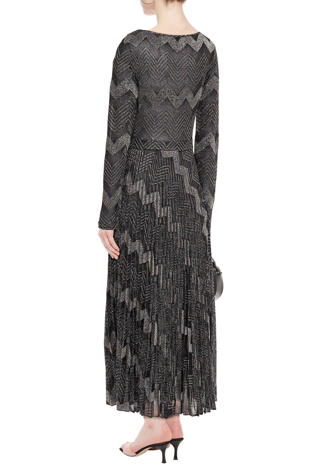 M MISSONI Pleated metallic crochet-knit midi dress