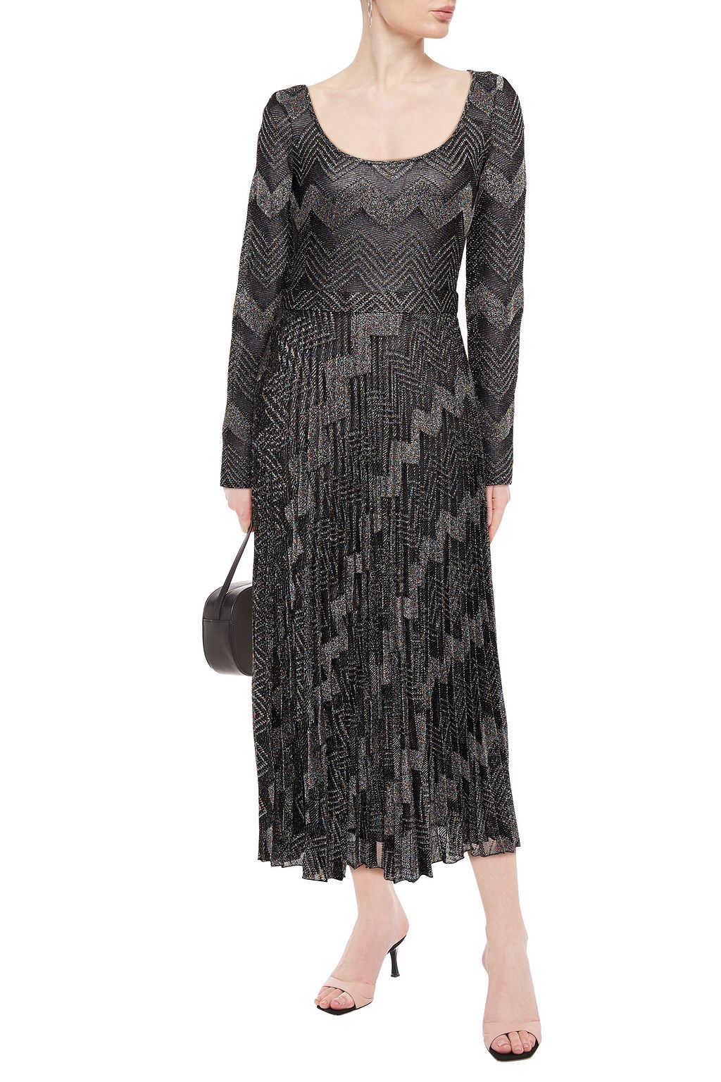 M MISSONI Pleated metallic crochet-knit midi dress