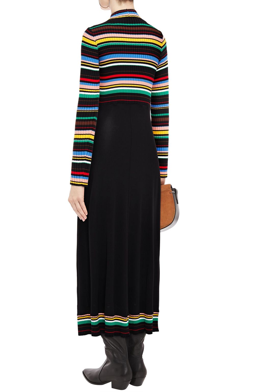 M MISSONI Striped ribbed-knit and jersey turtleneck maxi dress