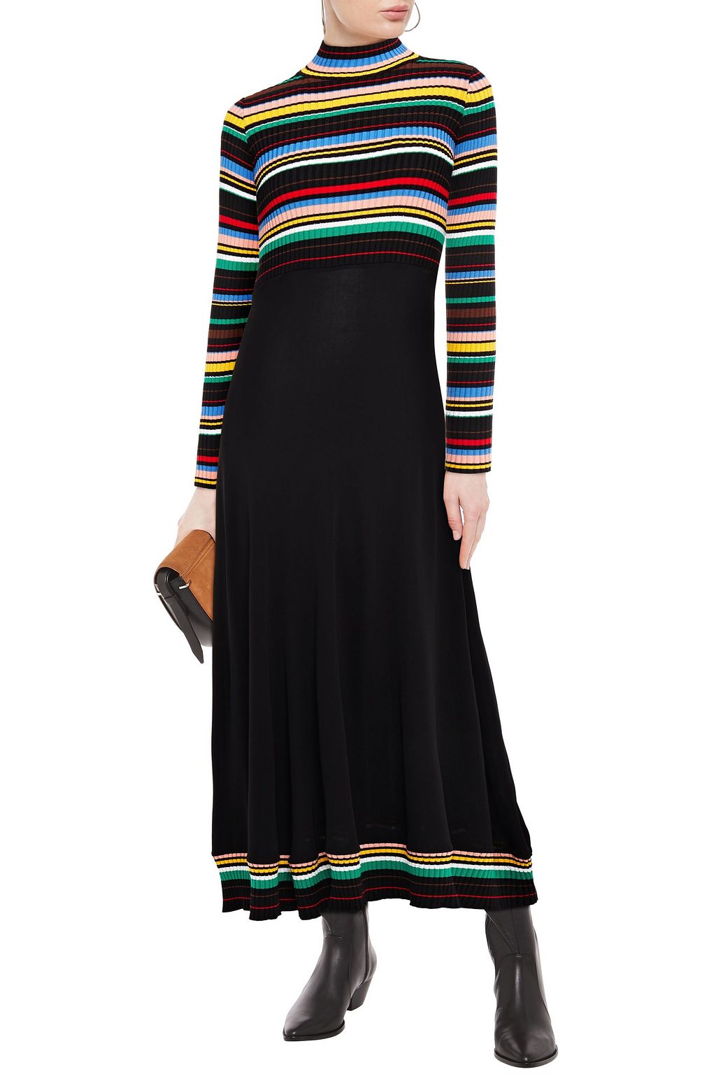 M MISSONI Striped ribbed-knit and jersey turtleneck maxi dress