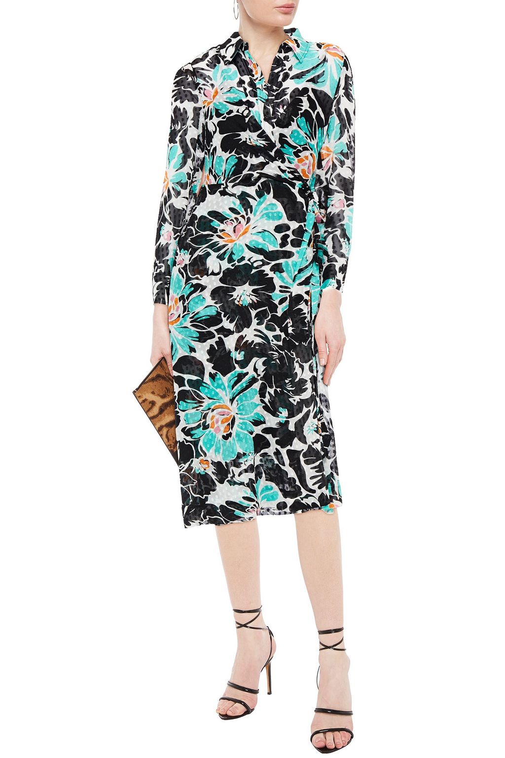 DIANE VON FURSTENBERG Fil coupé floral-print crepon midi shirt dress