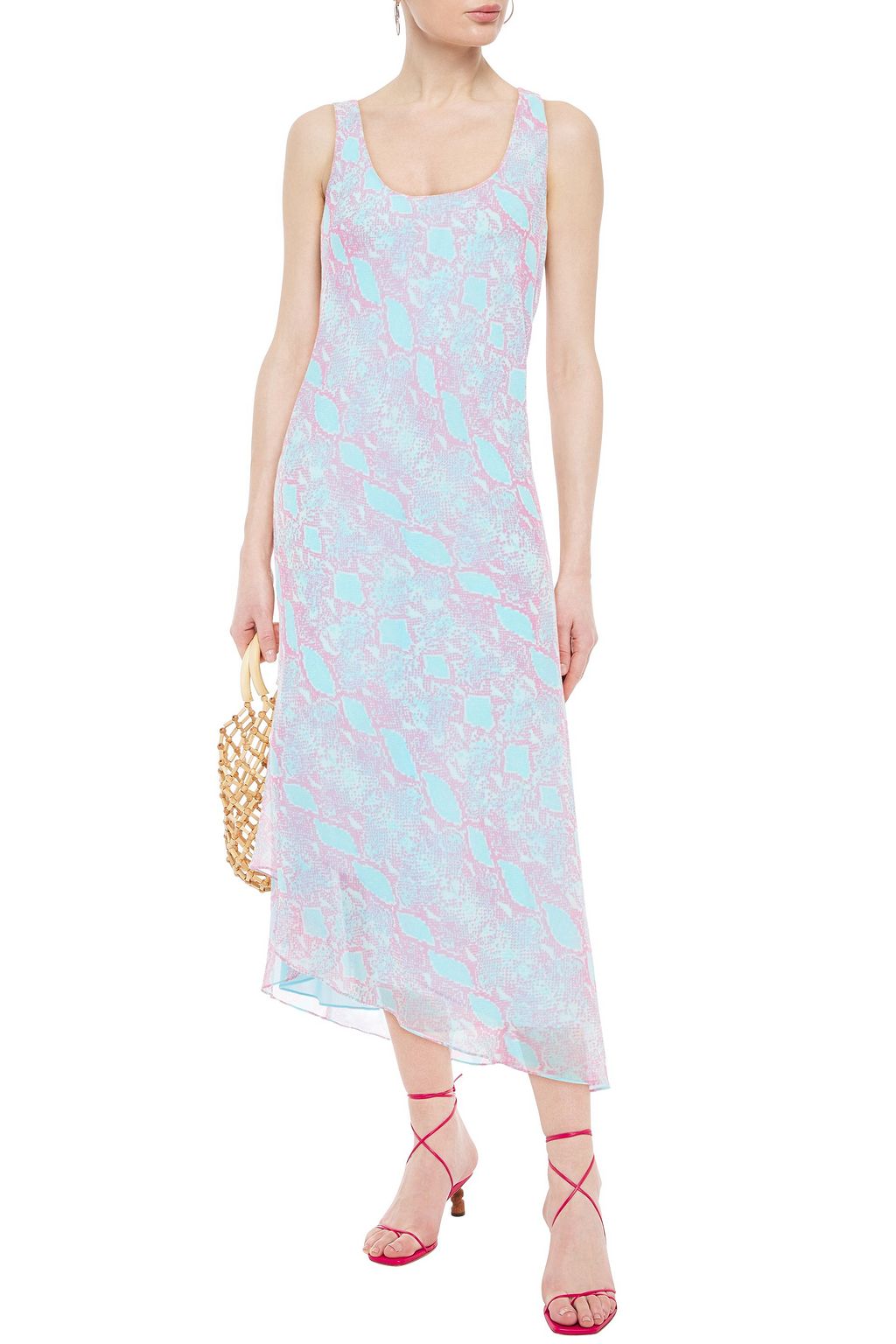 DIANE VON FURSTENBERG Talia asymmetric snake-print chiffon midi dress