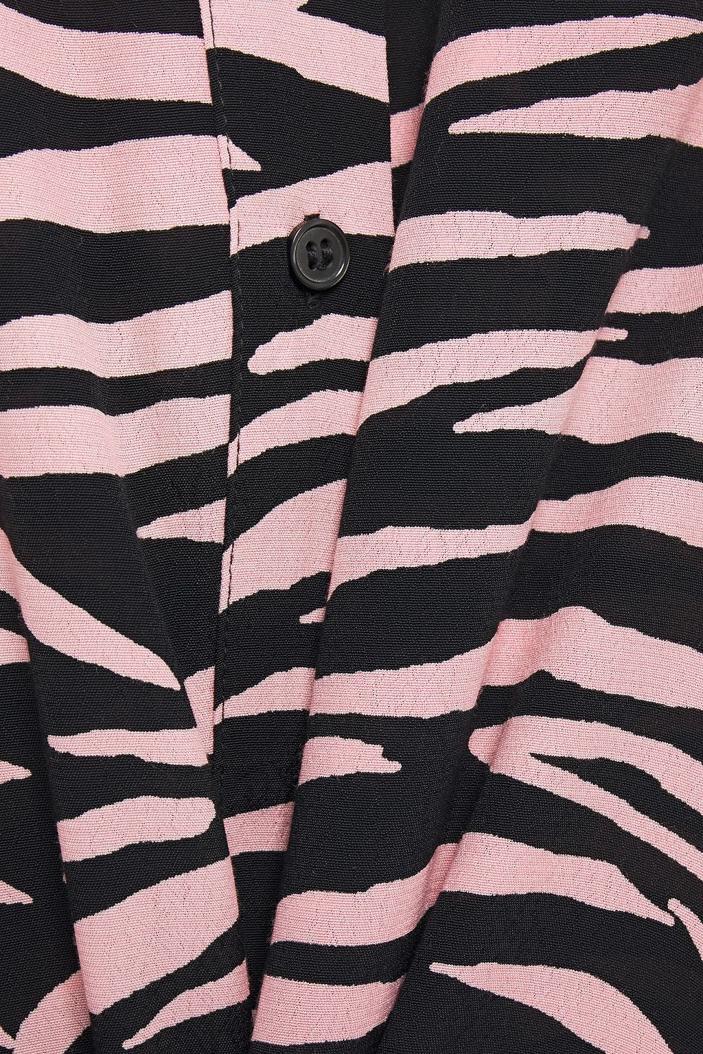 GANNI Lindale zebra-print crepe midi shirt dress