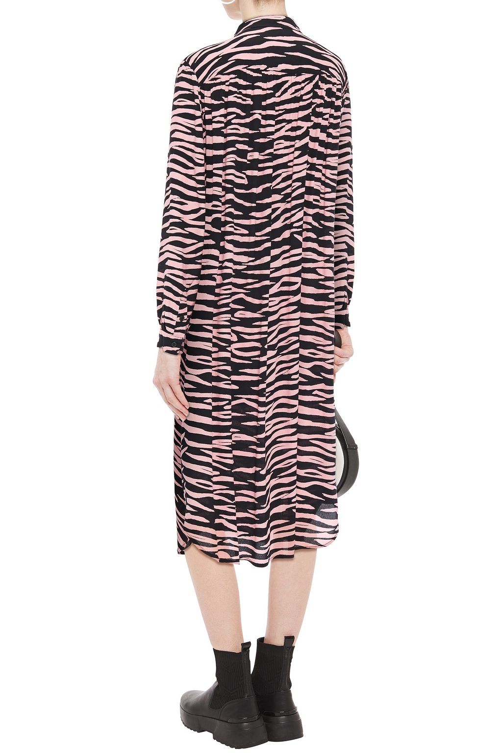 GANNI Lindale zebra-print crepe midi shirt dress